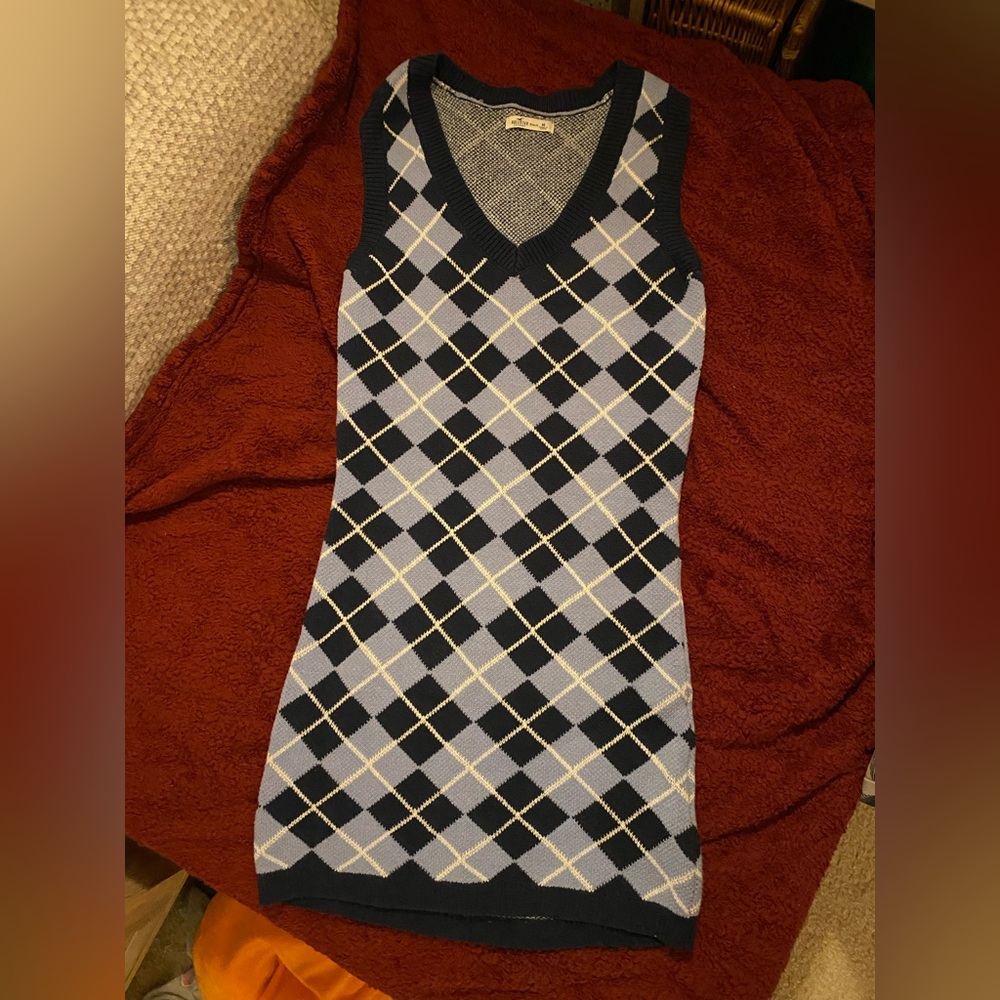 Blue Argyle print Sweater Dress